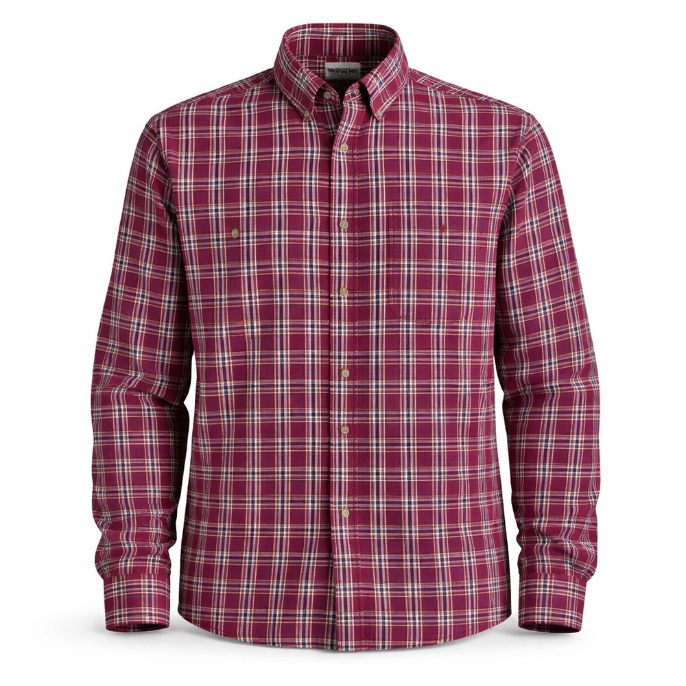 Wrangler Plaid Shirt 2X Cotton Poly Western Rugged Workwear Gorpcore Burgundy